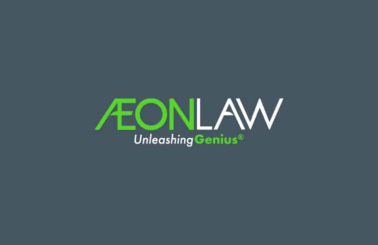AEON law logo on grey background