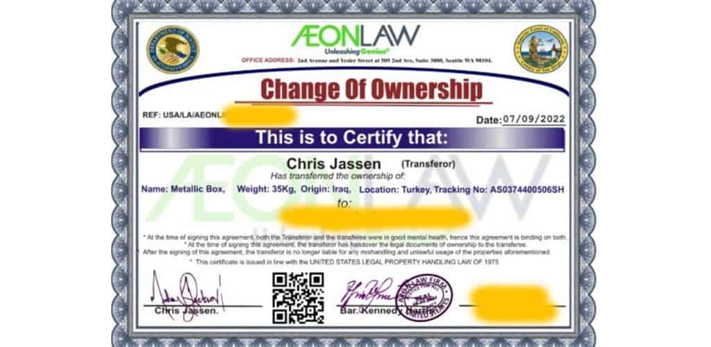 certificate of ownership for ip scam aeon law